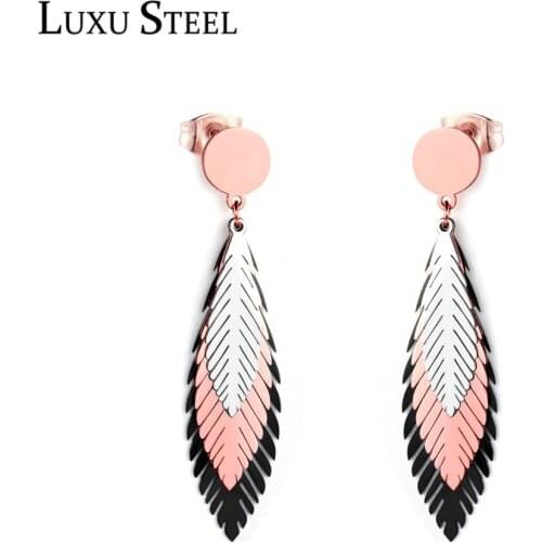 LUXUSTEEL Long Earrings For Women Multialyer Silver Color Black Rose Leave Drop Earrings Statement Jewelry Wedding