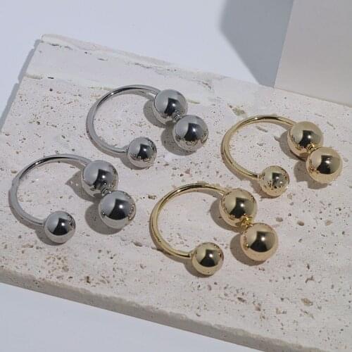 FFLACELL 2021Geometric Round Beaded C Shape Earrings For Women Travel Jewelry Silver Gold Color Punk