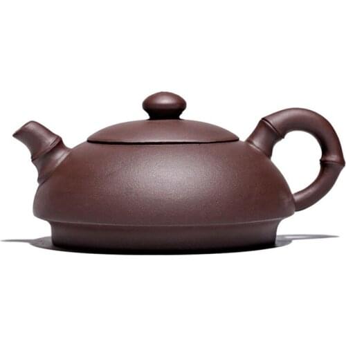 Purple Clay Tea Pot Half Moon Bamboo Teapot Purple Mud Handmade Crafts Teaware Drinking Kungfu Tea Tool Household Accessories