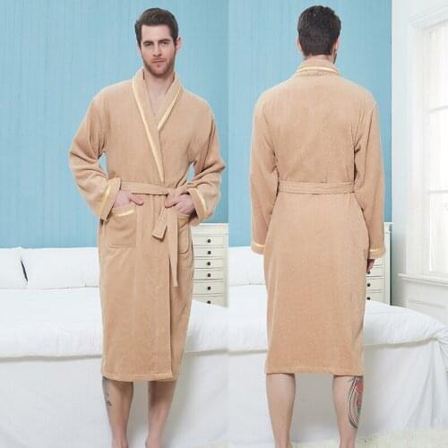 Winter Robe Men 100% Cotton Dressing Gown Bathrobe Men Solid Color Mens Cotton Robe Home Clothes Sleeping Robe Men Bridesmaid