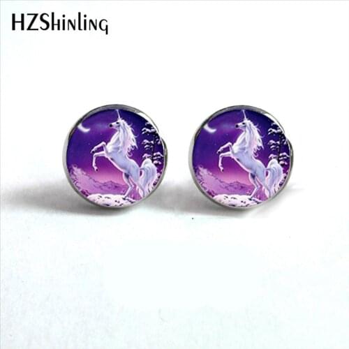 NES-0024 Unicorn Earrings Fantasy Style Art Ear Nail Gift Pegasus Unicorn Ear Studs Glass Cabochon Earrings HZ4
