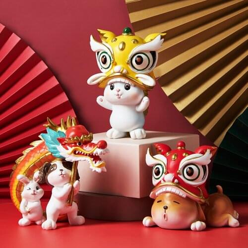 Kawaii Accessories Creative Lion Dance Figurines Desktop Decoration Accessories Resin Figurines Feng Shui Crafts Holiday Gifts