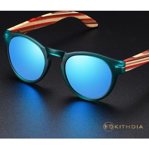 KITHDIA Brand Designer Polarized Sunglasses Women Plastic Frame With Wood Temples Fashion Oval Sun Glasses Mirror Lens UV400