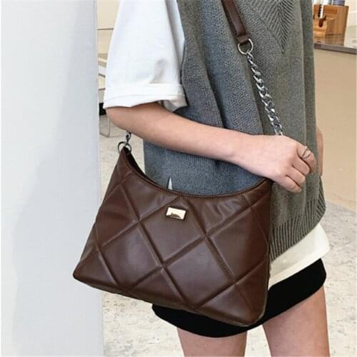 Classic PU Leather Rhombus Plaid Pattern Shoulder Handbags for Women Solid Color Luxury Trendy Travel Ladies Messenger Bag Sac