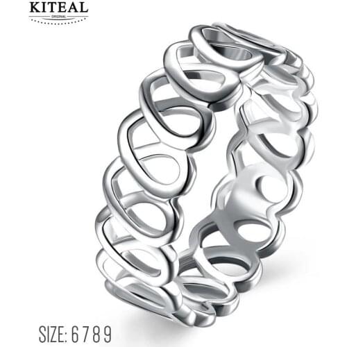 KITEAL New 2018 silver color size 6 7 8 9 unisex wedding rings Heart 8 shape hollow ring personality aneis Wholesale