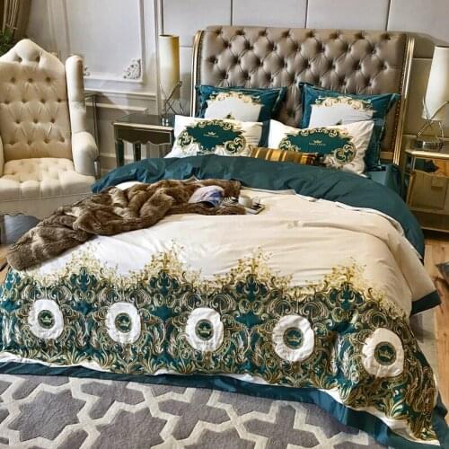 New luxury Green 120S Egyptian cotton Embroidery Royal Bedding sets Queen King Best Duvet cover Bed sheet set Pillowcases 4/6pcs