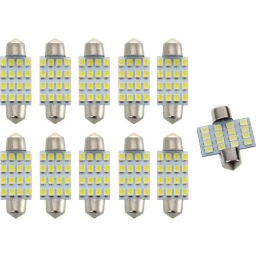 10Pcs 39mm SMD 16-LED Festoon Dome Light Bulb White DE3423 6411 C5W & 1 Pcs C5W 16 SMD LED 31mm Light Lamp Bulb White