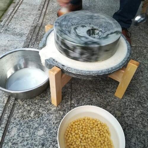 Natural Bluestone Manual Household Food Flour Mill, Hand Crank Grain Coffee Grinder with Stand (25X35cm)