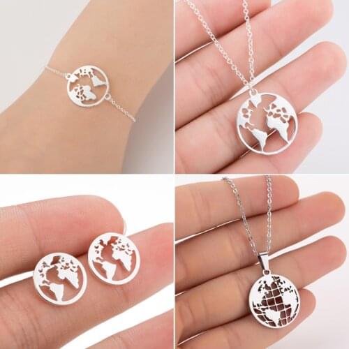 SMJEL Fashion Jewelry Small Map Earrings for Women World Map Stainless Steel Stud Earring Cute Globe Earth Wedding Party Gifts