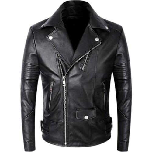 Mens Genuine Leather Jacket Fashion Motorcycle Cowhide Leather Jackets Zipper Maple Leaves Embroidery Punk Rock Coats