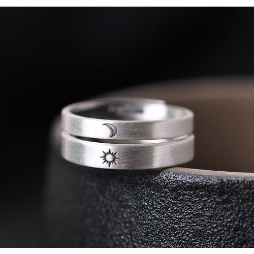 BOCAI New Real S925 Silver Jewelry Mens and Womens Rings 2021 Trend Novel Sun and Moon with Radiance Couple Rings