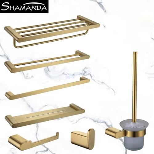 Newly Gold Bathroom Accessories Set Wall Mounted Towel Bar Holder Toilet Paper Holder Brushed Brushed Bathroom Hardware Set