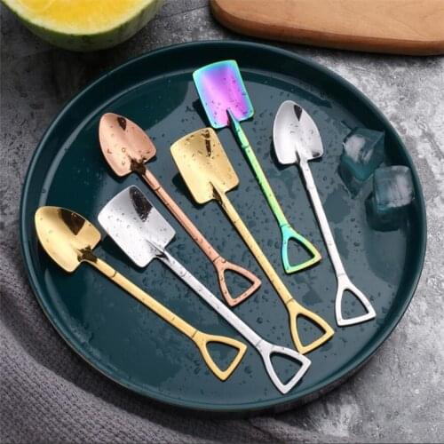 4pcs Coffee Spoon Cutlery Set Stainless Steel Retro Iron Shovel Ice Cream Spoon Scoop Creative Spoon tea-spoon Fashion Tableware