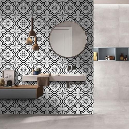 Self adhesive white and black style bathroom wallpaper anti-slip floor tile waterproof wall stickers kitchen floor tile sticker