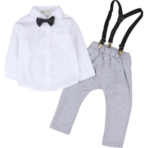 New Infant Baby Boys Gentleman Clothes Shirt Tops Bib Pants Outfits Set