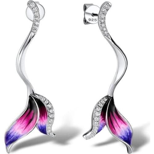 New Classic Fashion 925 Silver Earrings Colorful Mermaid Tail Long Tassel Earrings Handmade Enamel Jewelry Ladies Party Gifts