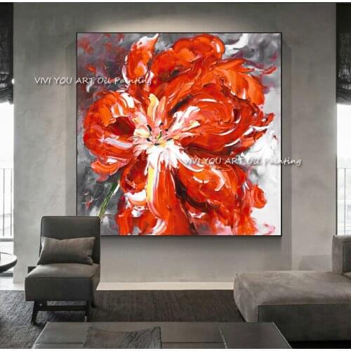 The Handmade Red Yellow Flower Color Palette AbstractOil Painting On Canvas Modern Graph For Bed Room Office Decoration Arts
