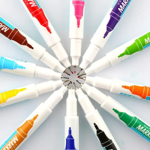 0.5mm 12Colors Waterproof Extra Fine Marker Pen Alcohol Base Ink 12 Colors Permanent Mark On /Metal/Glass/Film/Wood/Cloth