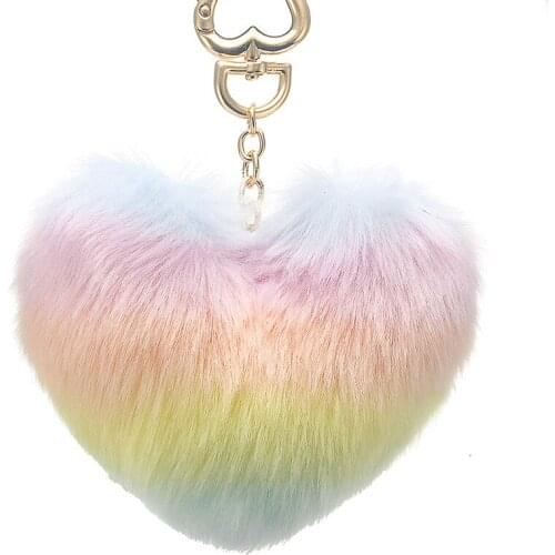 Fluffy Rabbit Fur Ball Key Chain Cute Candy colors Pompom Artificial Rabbit Fur Keychain Women Car Bag Key Ring
