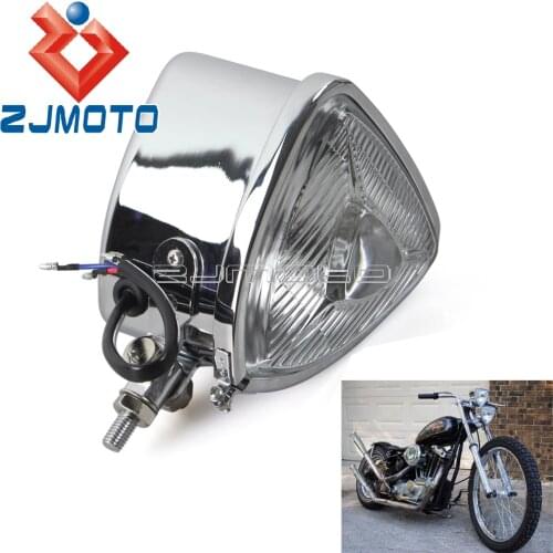 Chrome Retro Motorcycle Triangle Headlight For Harley Bobber Chopper SX650 Headlight Old School Custom Motorbike Lighthouse