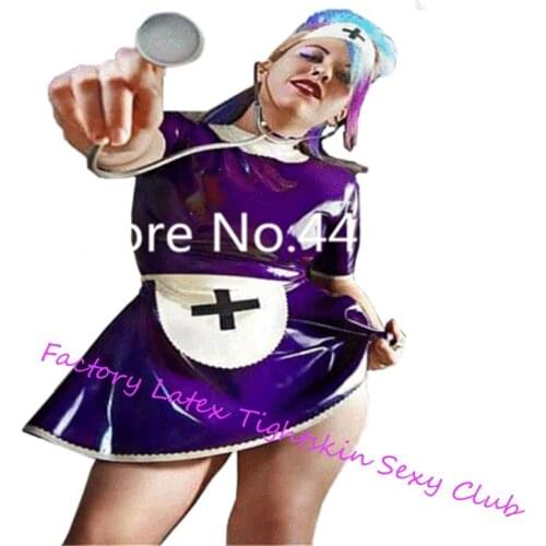 Sexy Latex Catsuits Woman Rubber Dress Halloween Cosplay Costume Nurse Docotor Uniform with Hat Club Wear for Female