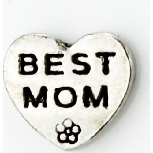 Silver Color Heart BEST MOM Floating Charms For Memory Glass Locket Pendant 20pcs/lot