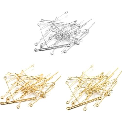 100pcs/Lot 20 30 40mm Real Gold Plated Eye Head Pins Needles For Diy Earring Jewelry Making Jewelry Accessories Supplies