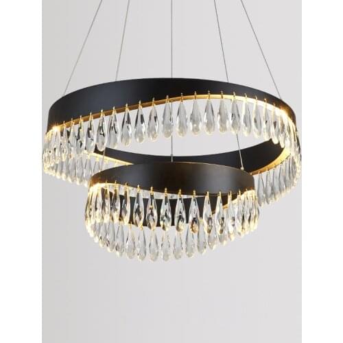 LED Postmodern Crystal Stainless Steel Black Designer LED Chandelier Lighting Lustre Suspension Luminaire Lampen For Foyer