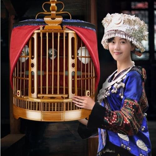 Thrush cage handmade three-leather made of old bamboo and large myna bird cage for birds