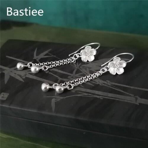 Bastiee Flower Dangle Earrings For Women 999 Sterling Silver Jewelry Luxury Fine Drop Earring Hmong Handmade Gift Girlfriend
