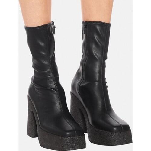 New brand women autumn winter warm boots sexy high heels platform black brown zipper shoes woman ankle boots big size euro 34-40