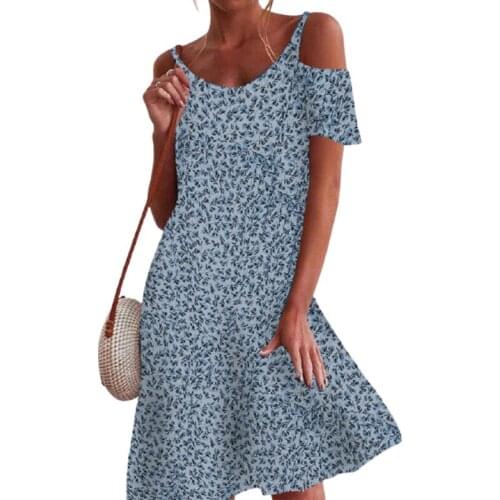 Ladies Summer New Style Hot Sale Floral Print Sexy V-neck Strapless Slim A-line Dress Casual Boho Style Knee-length Skirt
