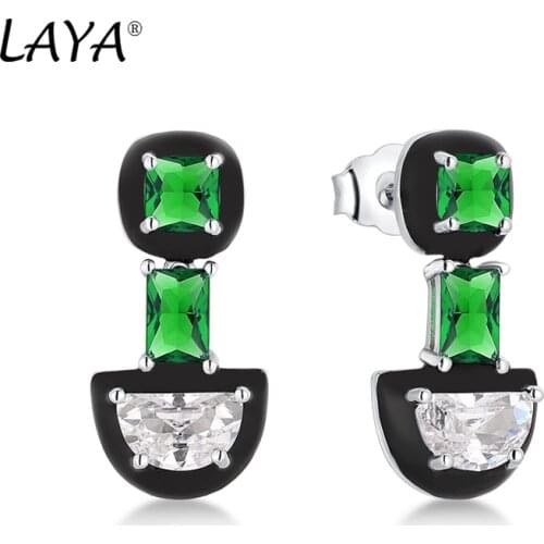 Laya Silver Earrings For Women Pure 925 Sterling Silver Delicate Black Irregular Geometric серьги Fine Jewelry Handmade Enamel