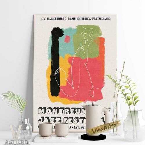 Montreux Jazz Festival Live Gig Publicity Poster Abstract Watercolor Line Drawing Minimalist Wall Canvas Painting Room Decor