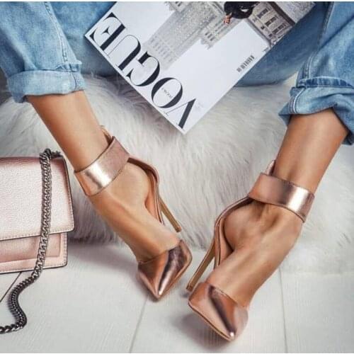 Golden Gladiator Women Pumps Zipper Pointed Toe High Heels Sexy Lady Shoes Thin Heels Chaussure Femme