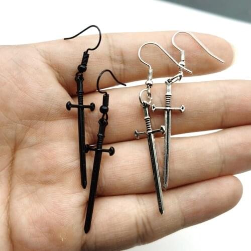 1Pair Mini Vintage Cool Sword Earrings Female Punk Ear Hoops for Womens Jewelry Long Unique Earring