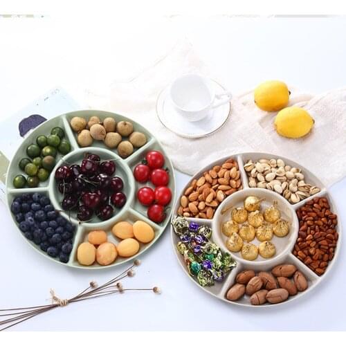 1 pc 6-Compartment Food Storage Tray Dried Fruit Snack Plate Appetizer Serving Platter for Party Candy Pastry Nuts Dish