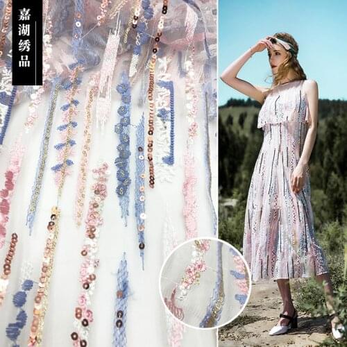 1yard 160cm Sequins mesh embroidery lace colors polyester silk lace fabric diy fashion womens dress skirt sewing