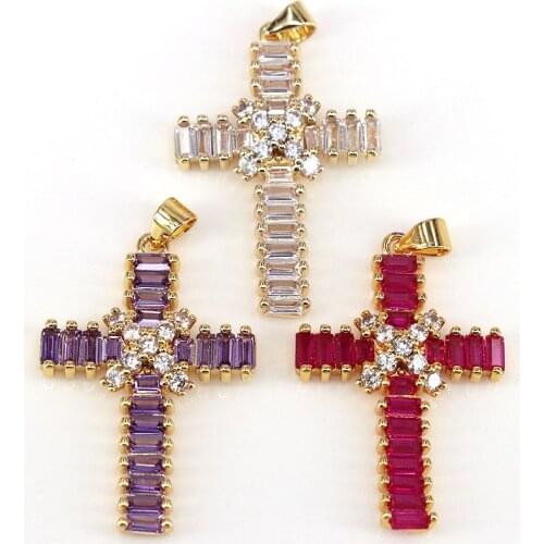 10Pcs Gold Color Cubic zircon micro pave Cross pendants charms, colorful Cz Cross pendant accessory For Jewelry Making