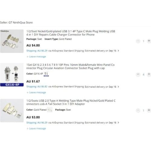 5Set usb 2.0 A gold+5set type c usb 3.1 gold +4set GX16-4P Aviation Plug