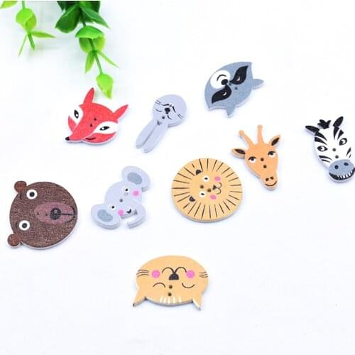 Muilt Animal Pattern Wood Sewing Buttons Scrapbooking Craft Garment Clothes DIY Supply 2 Holes Color At Random 5-20mm 50 PCs