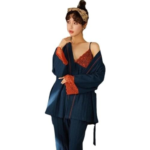9611-1Womens Long Sleeve Trousers Pyjamas Silk Satin Pajamas Sets Sleepwear Nightgown Suit Robe Bath Gown Sleepshirts