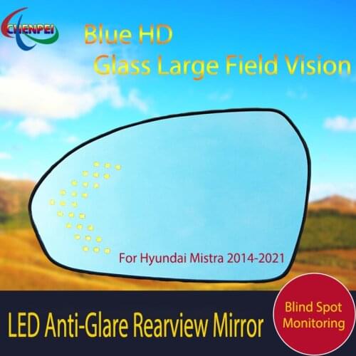 Large View Blue Mirror Anti-Glare Electrically Heated Rearview Mirror With LED Turn Indicator For Hyundai Mistra 2014-2021