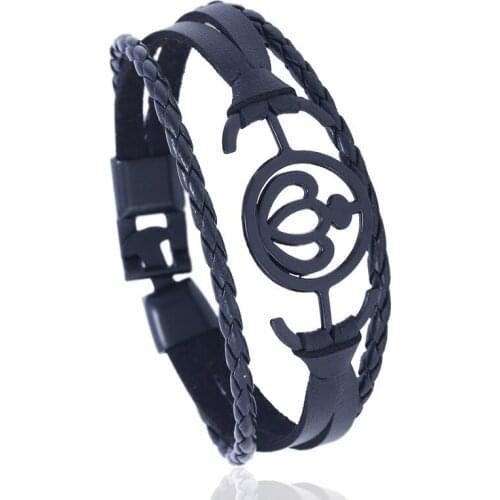 Crown Skull Music Unique Design Cuff Bangle Fashion Handnade Weave Men Women Pu leather Bracelets Men Male Female Gift Jewelry