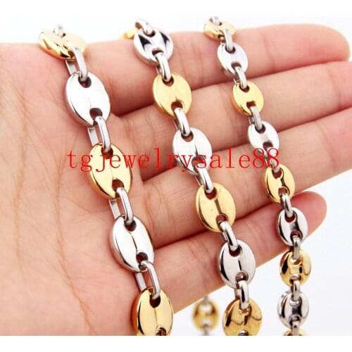 7-40inch Free Choose Silver Color And Gold Color Coffee Beans Charm Men Women Stainless Steel Bracelet/Necklace 7/9/11mm Wide