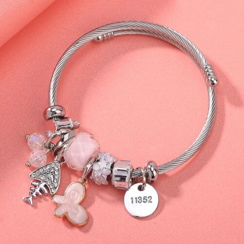 Brand Punk Fish Bone Stainless Steel Bracelets & Bangles Women Jewelry Enamel Butterfly Letter Charm Luxury Bijoux Femme Armband