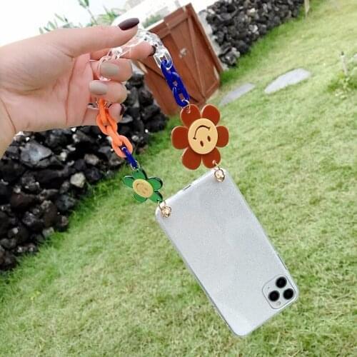 DIY Glitter Wrist Strap Clear Phone Case for Samsung Galaxy S10 5G Flower Chain Hanging Cases