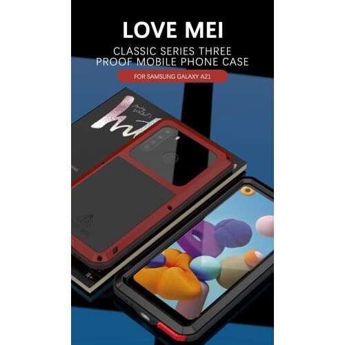 For Samsung Galaxy A21 Case Love Mei Powerful Shock Dirt Proof Water Resistant Metal Armor Cover Phone Cases for Samsung A21