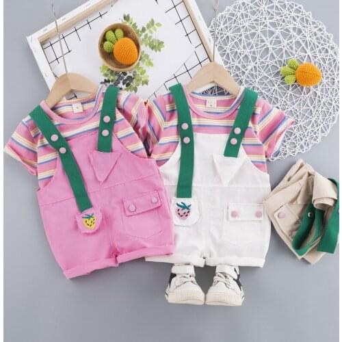 Children summer Baby Girls Clothes rainbow T-Shirt Bib Pants 2Pcs/sets Infant Kids Fashion Toddler Clothing Tracksuits 0-4 years