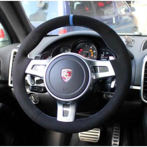 For Porsche Cayenne panamera 911 Boxster Macan DIY leather suede car steering wheel cover car accessories